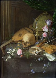 Et Vanitas-stilleben med en Nautilus og en lut